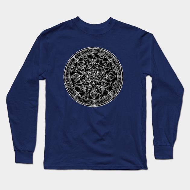 Flowery Mandala at Midnight Long Sleeve T-Shirt by NicoleWhelan